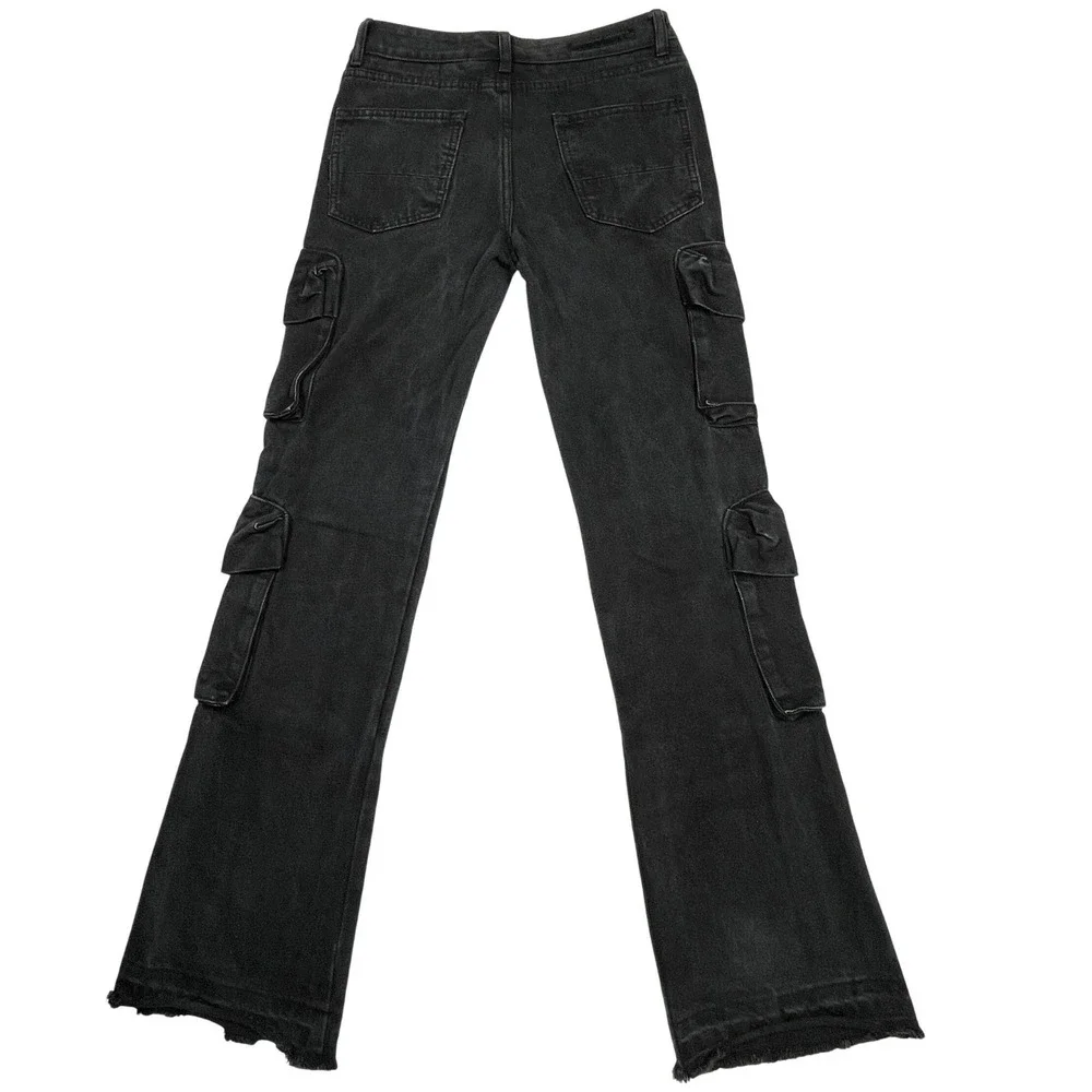 🔥 Rockstar Original Boys Sz 14 Black Distressed Cargo Jeans Raw Hem -Streetwear
